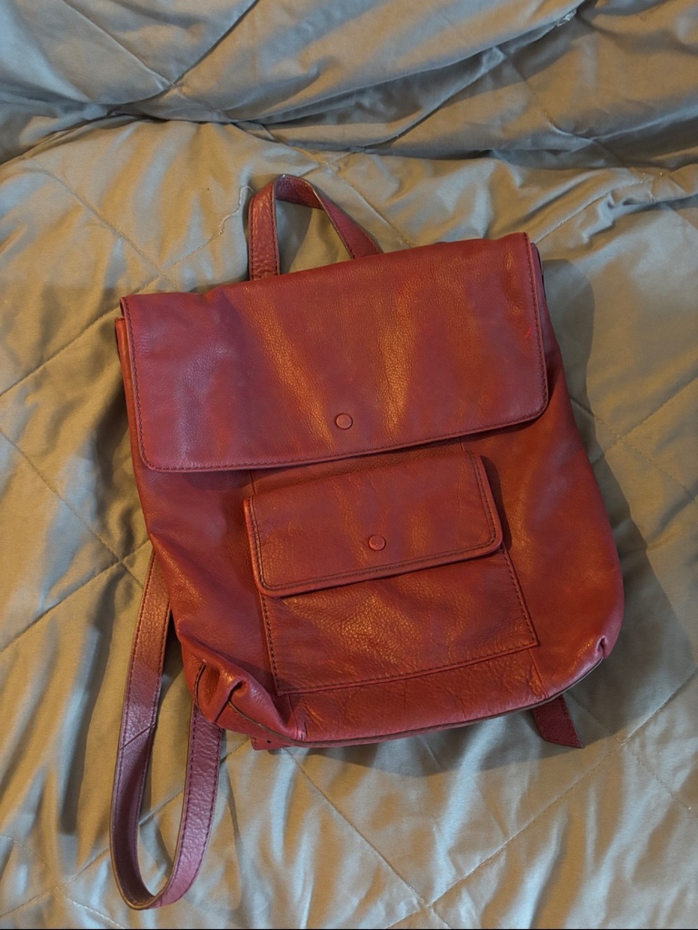 RARE! Vintage Fossil Red Leather Backpack with Front and Back Pockets